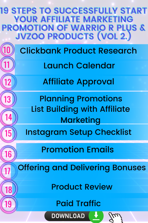 19 Steps To Successfully Start Your Affiliate Marketing Promotion Of Warriorplus & JV Zoo Products TOOLKIT, TEMPLATES AND CHECKLIST FOR BEGINNERS